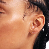 14K Solid Gold Diamond Bar Studs