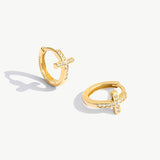 MDN200053 - 14K Solid Gold Diamond Cross Hoops