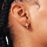 MDN200053 - 14K Solid Gold Diamond Cross Hoops