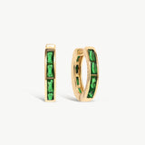 14K Solid Gold Baguette Cut Emerald Hoops