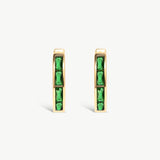 14K Solid Gold Baguette Cut Emerald Hoops