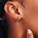 14K Solid Gold Baguette Cut Emerald Hoops