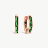 14K Solid Gold Baguette Cut Emerald Hoops