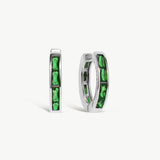 14K Solid Gold Baguette Cut Emerald Hoops