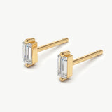 14K Solid Gold Lab Grown Diamond Baguette Stud Earrings