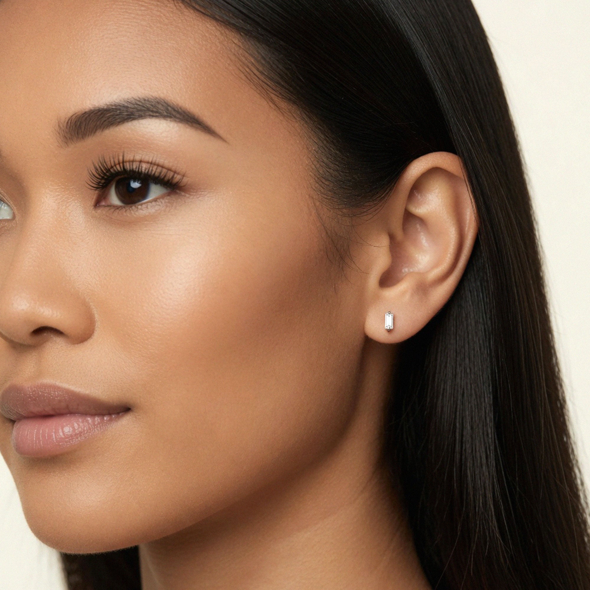 Elegant Lab Grown Diamond Stud Earrings On Model