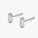 White Gold Baguette Diamond Stud Earrings In 14K Gold