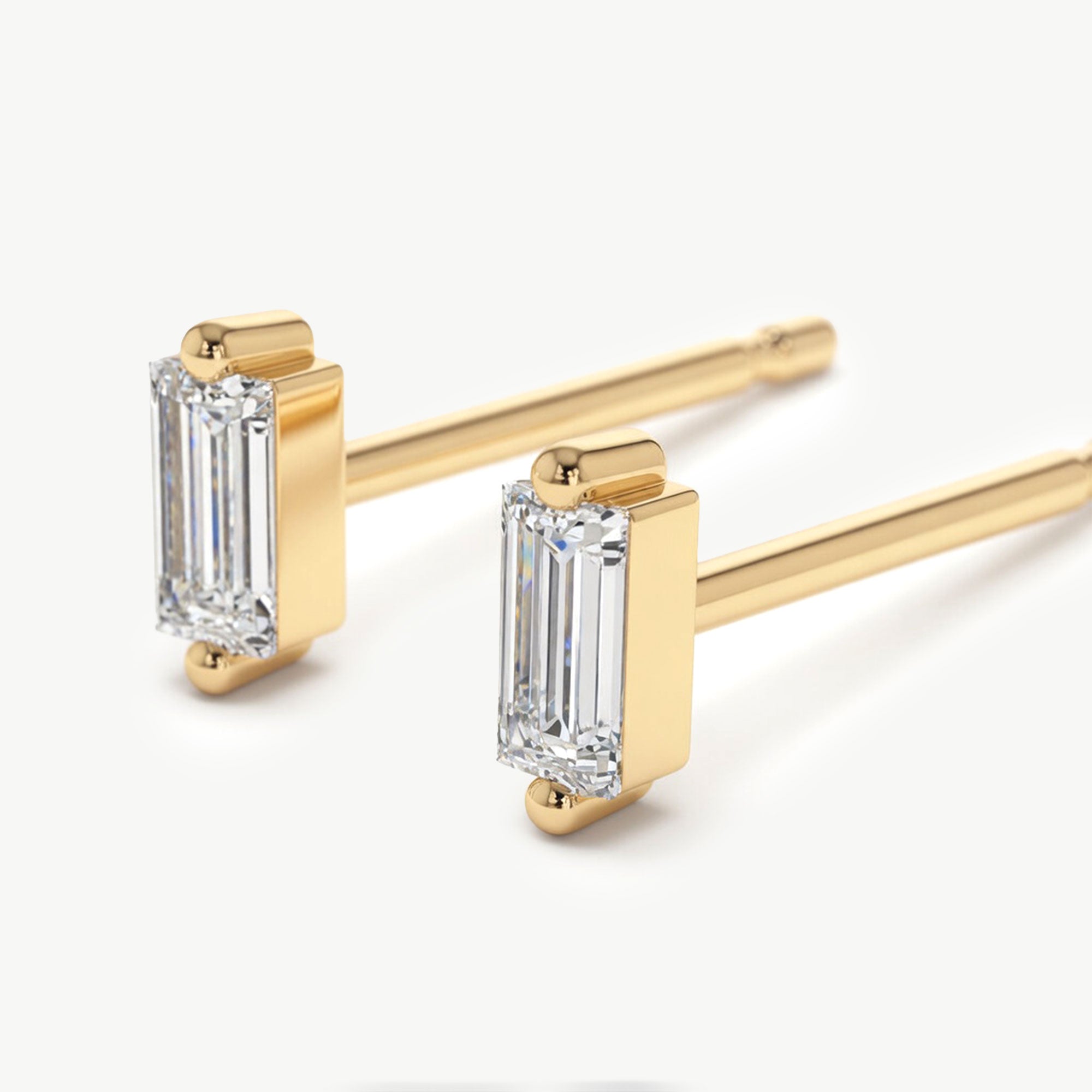 Close Up Of Lab Grown Diamond Baguette Stud Earrings