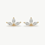 Front-facing view of marquise diamond flower stud earrings showing six lab grown diamonds arranged in a symmetrical lotus-inspired design.
