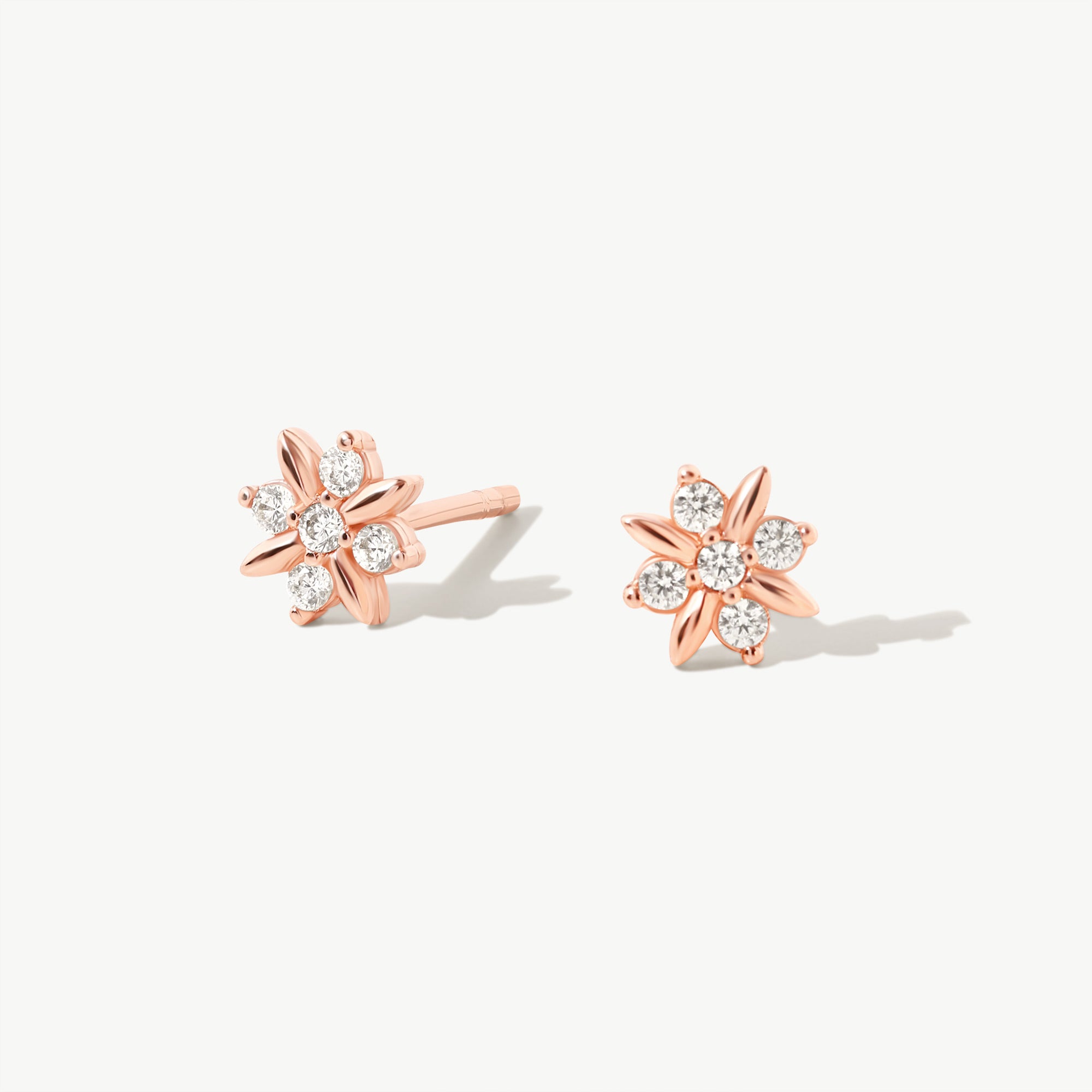 14K Solid Gold Floral Diamond Studs