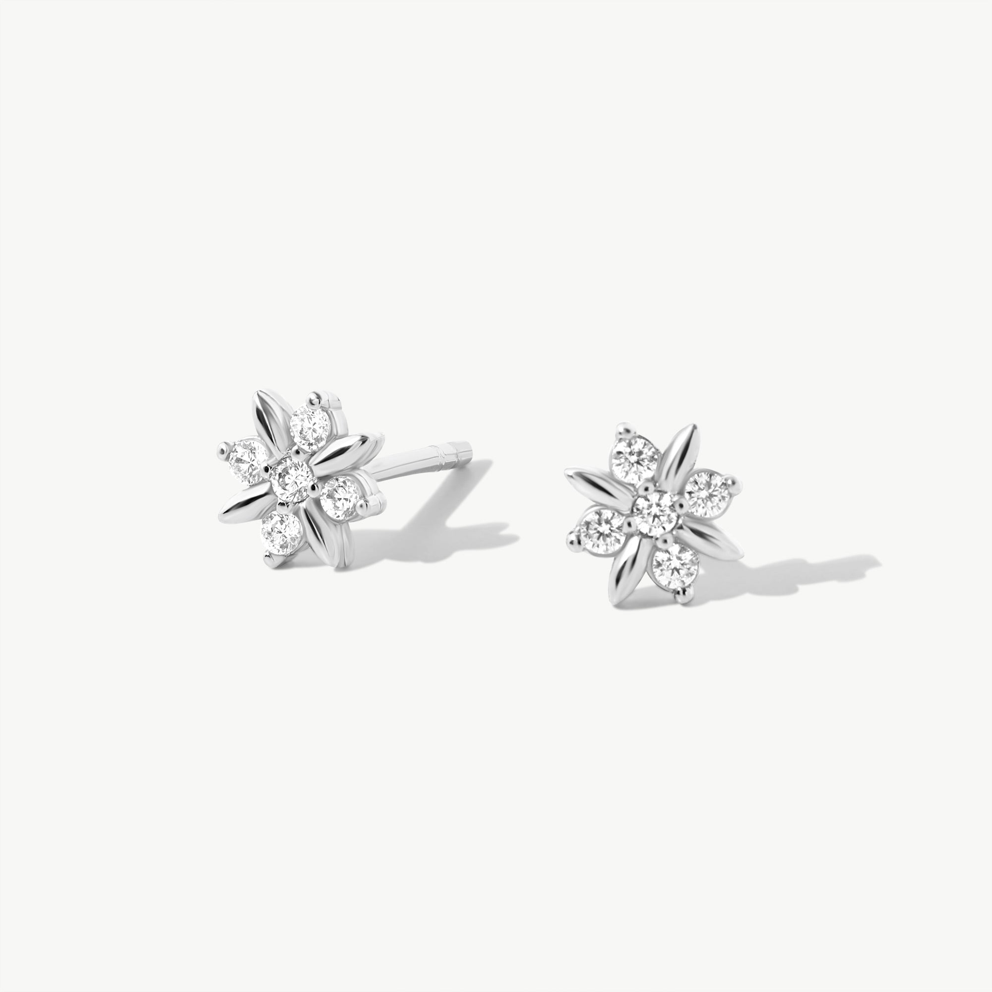 14K Solid Gold Floral Diamond Studs