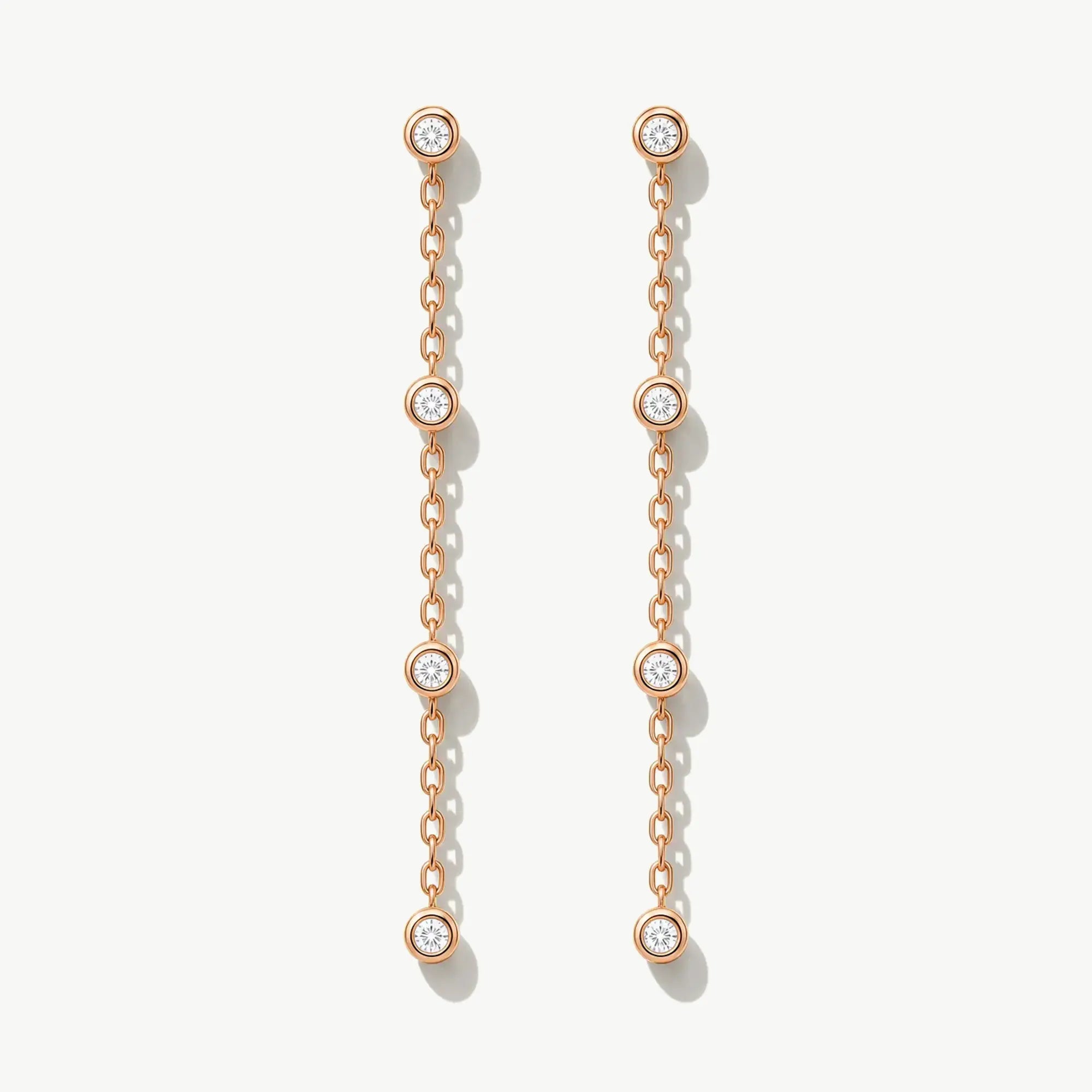 14K Solid Gold Diamond Dangle Chain Earrings
