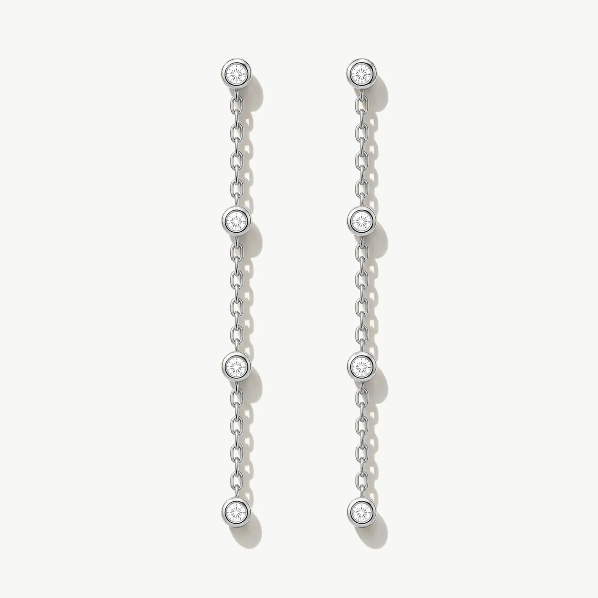 14K Solid Gold Diamond Dangle Chain Earrings