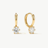 14K Solid Gold Lab Grown Diamond Drop Huggie Earrings