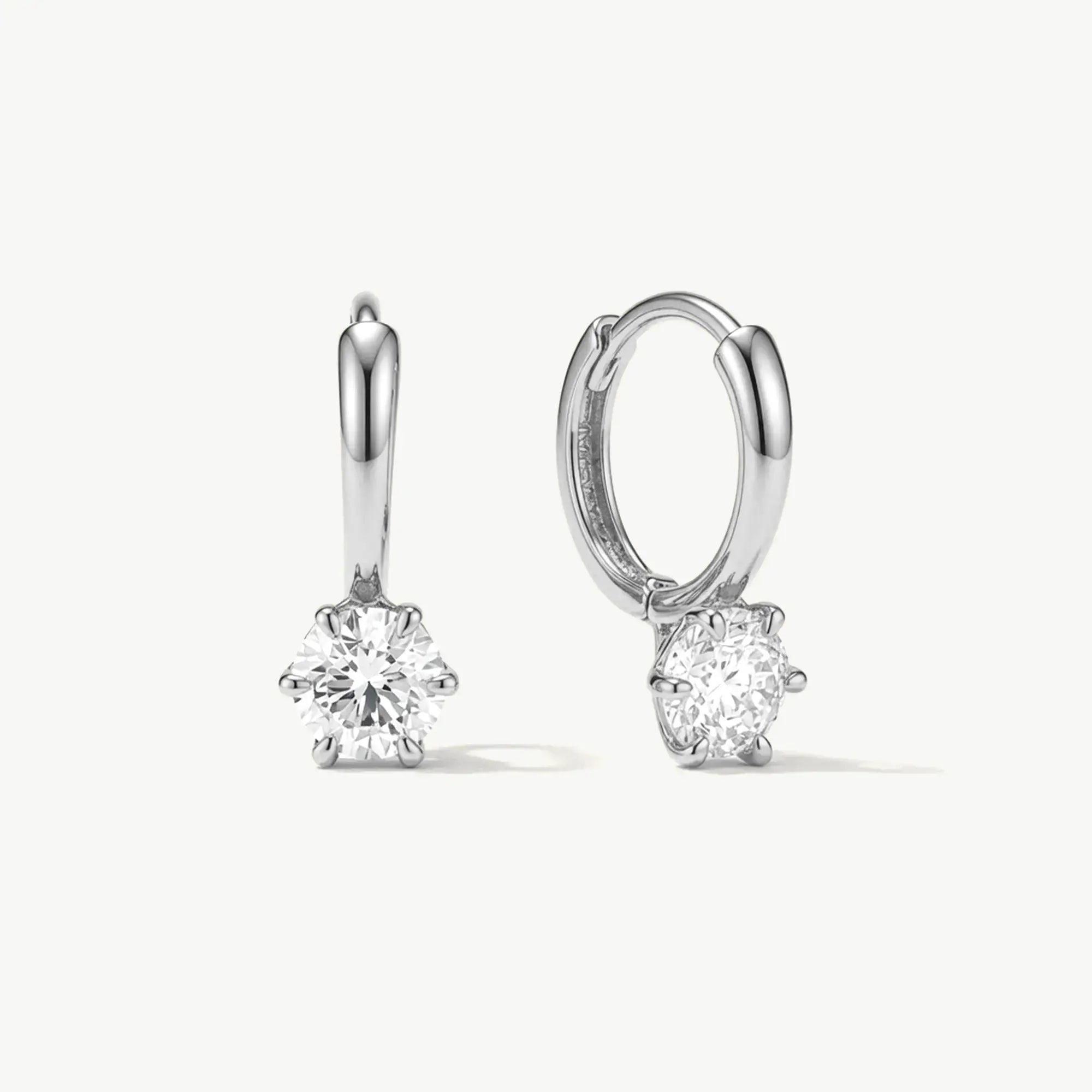 14K Solid Gold Lab Grown Diamond Drop Huggie Earrings