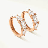 14K Solid Gold Emerald Pear Diamond Huggie Earrings