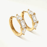 14K Solid Gold Emerald Pear Diamond Huggie Earrings
