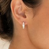 14K Solid Gold Emerald Pear Diamond Huggie Earrings