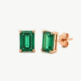 14K Solid Gold Emerald Solitaire Stud Earrings