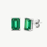 14K Solid Gold Emerald Solitaire Stud Earrings