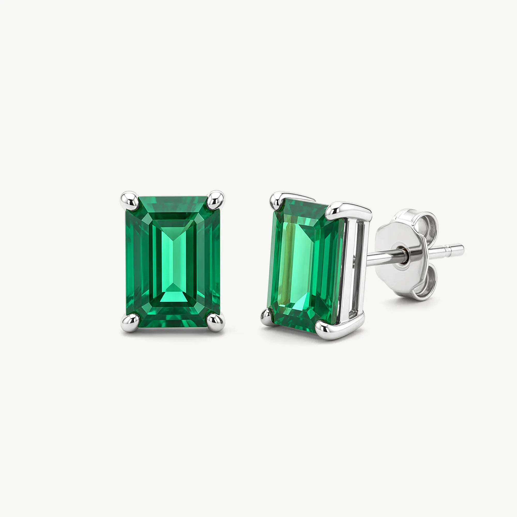 14K Solid Gold Emerald Solitaire Stud Earrings