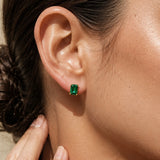 14K Solid Gold Emerald Solitaire Stud Earrings