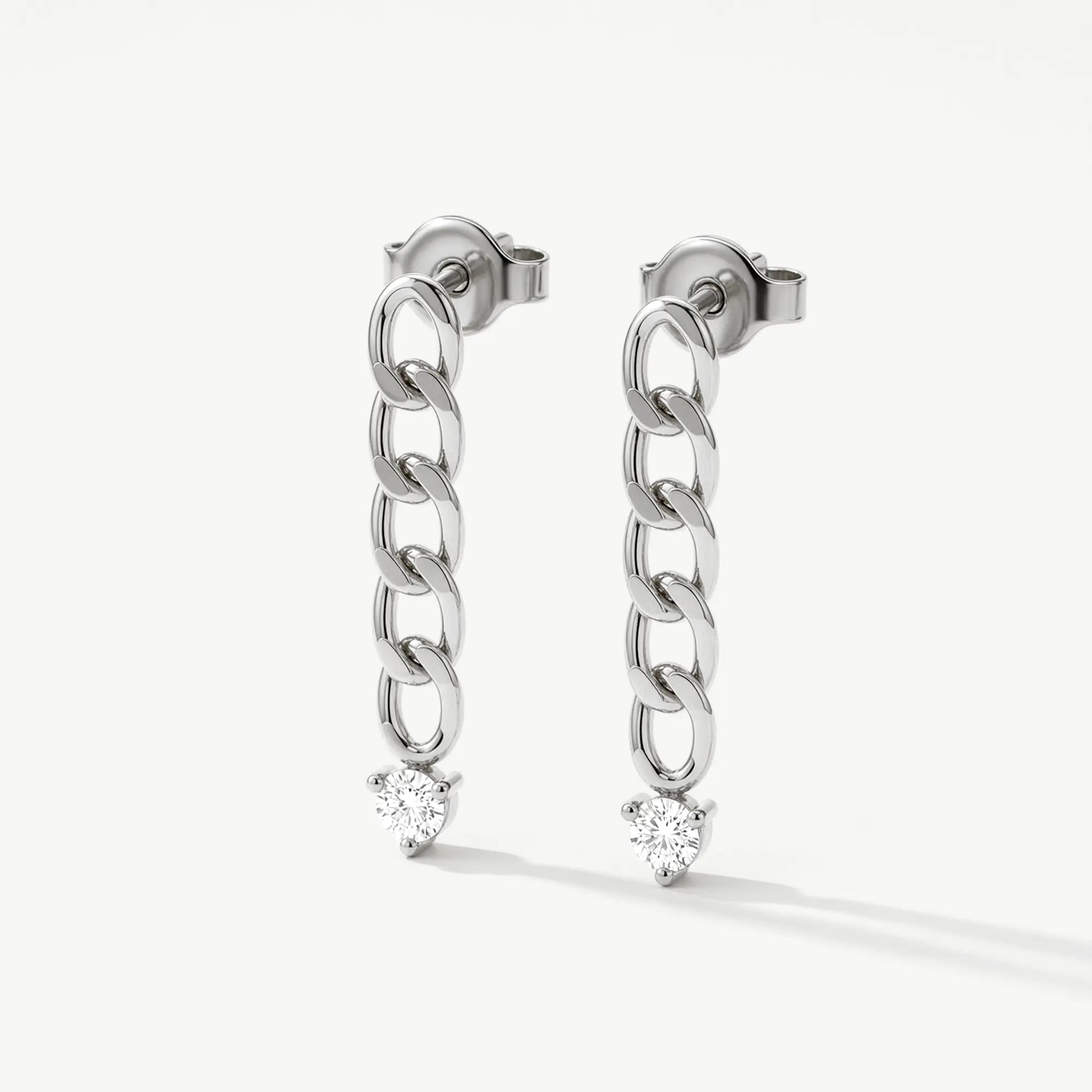 14K Solid Gold Cuban Link Diamond Drop Earrings
