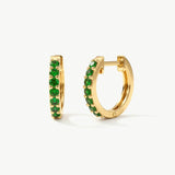 14K Solid Gold Emerald Huggie Earrings
