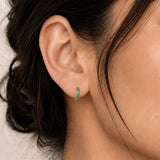 14K Solid Gold Emerald Huggie Earrings
