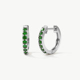 14K Solid Gold Emerald Huggie Earrings
