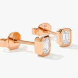 14K Solid Gold Emerald Cut Lab Grown Diamond Stud Earrings