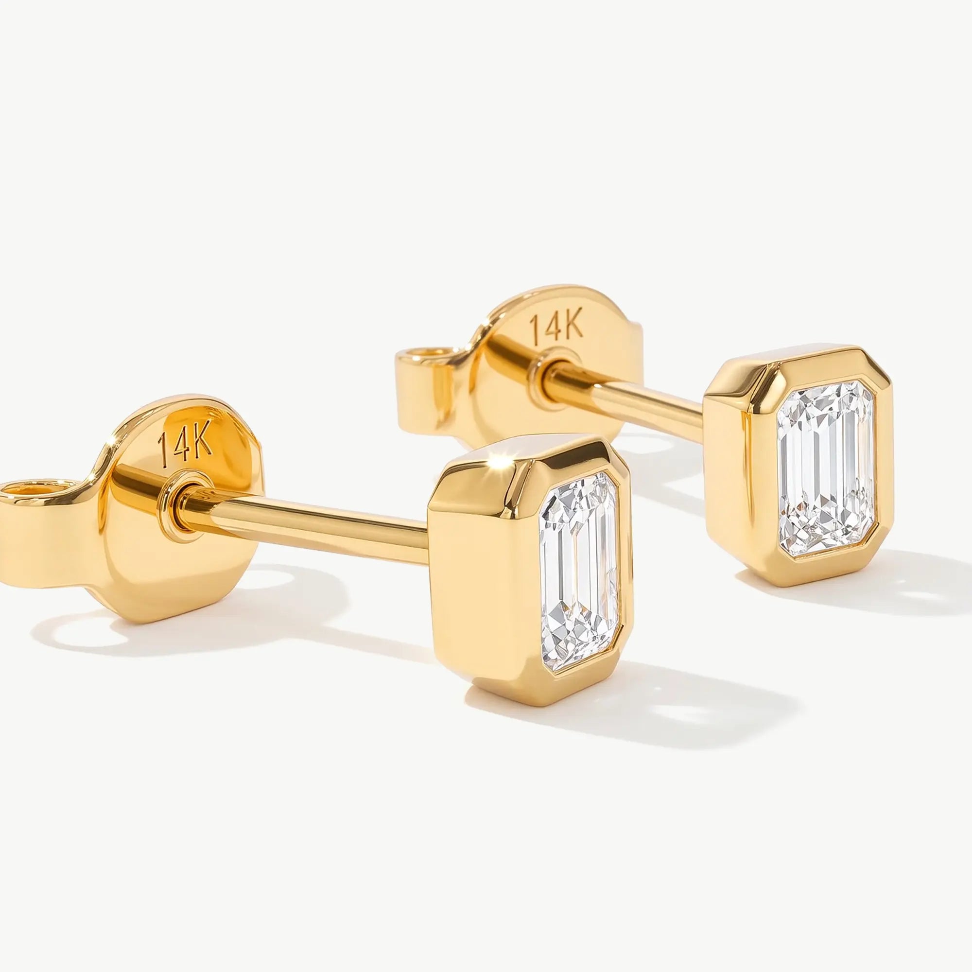14K Solid Gold Emerald Cut Lab Grown Diamond Stud Earrings
