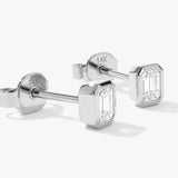 14K Solid Gold Emerald Cut Lab Grown Diamond Stud Earrings
