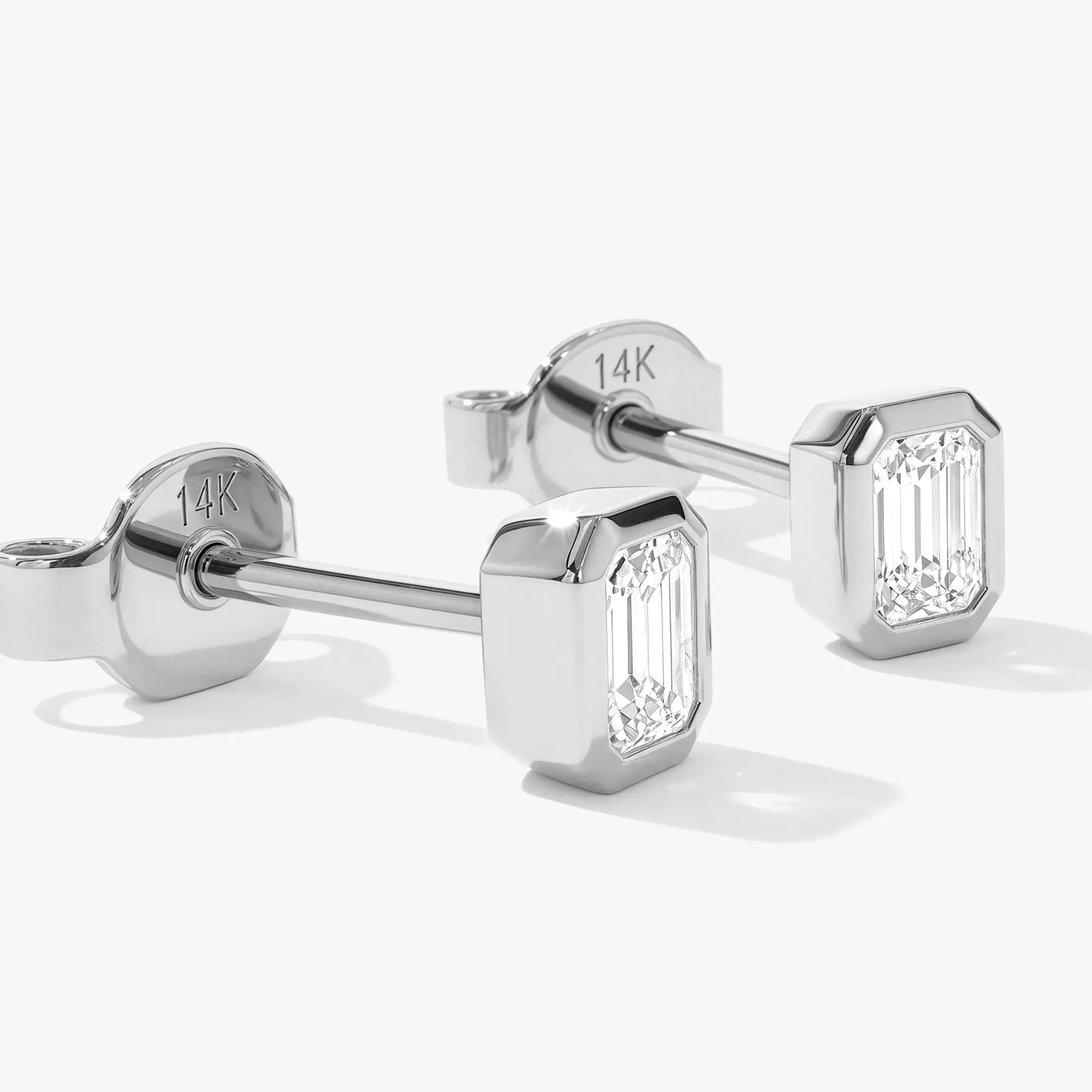 14K Solid Gold Emerald Cut Lab Grown Diamond Stud Earrings