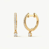 14K Solid Gold Natural Diamond Huggie Hoop Earrings