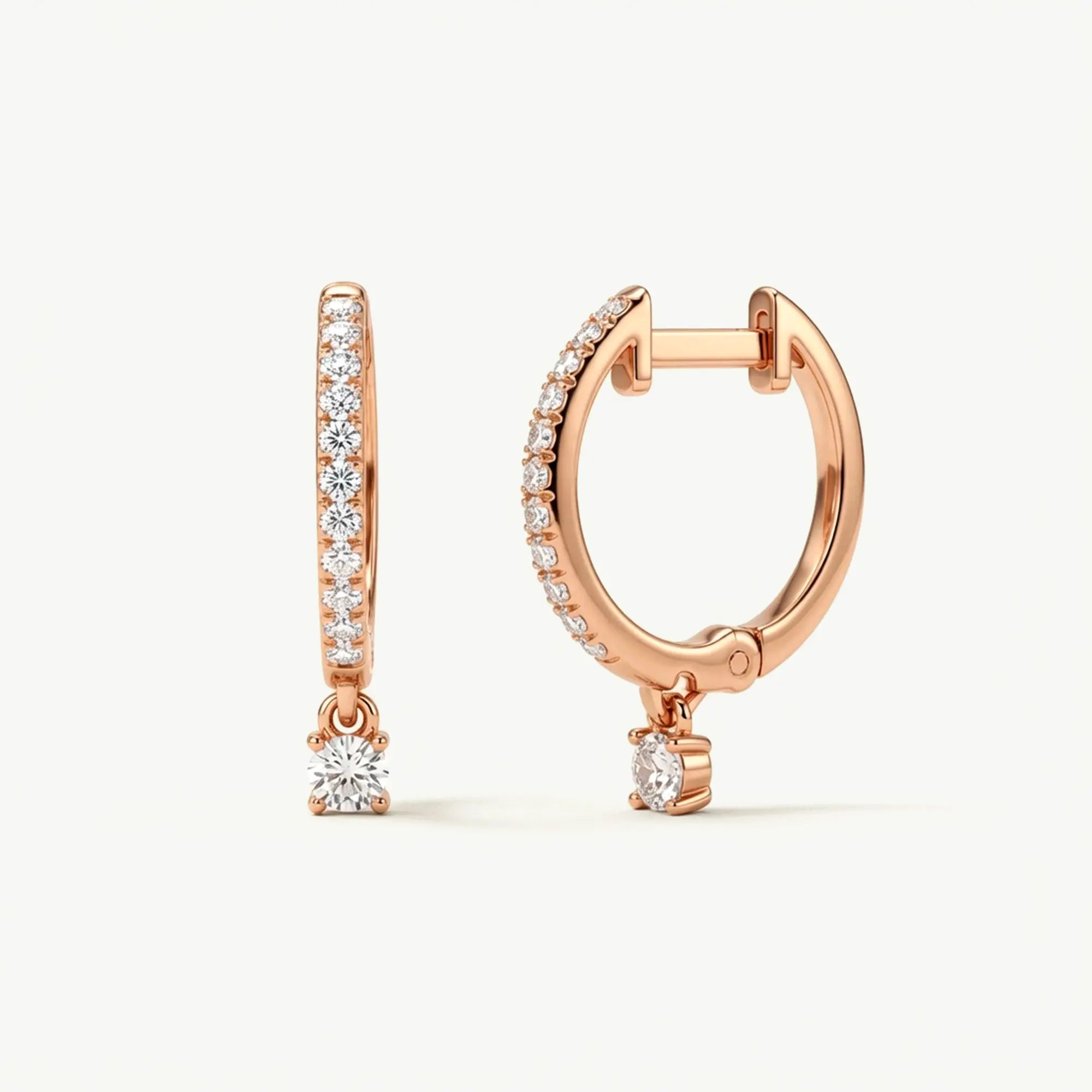 14K Solid Gold Natural Diamond Huggie Hoop Earrings