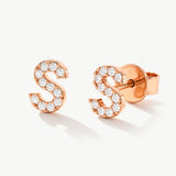 14K Solid Gold Initial Stud Earrings