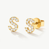 14K Solid Gold Initial Stud Earrings
