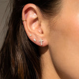 14K Solid Gold Diamond Cross Stud Earrings