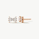 14K Solid Gold Diamond Bow Stud Earrings