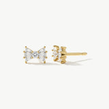 14K Solid Gold Diamond Bow Stud Earrings