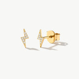 14K Solid Gold Lightning Bolt Diamond Stud Earrings