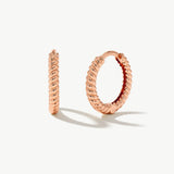 14K Solid Gold Chunky Twisted Huggie Hoop Earrings