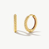 14K Solid Gold Chunky Twisted Huggie Hoop Earrings