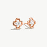 14K Solid Gold Diamond Flower Stud Earrings