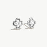 14K Solid Gold Diamond Flower Stud Earrings