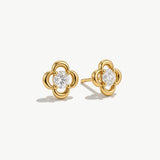 14K Solid Gold Diamond Flower Stud Earrings