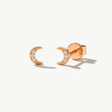 14K Solid Gold Crescent Moon Stud Earrings