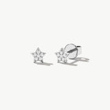 14K Solid Gold Diamond Star Stud Earrings