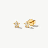 14K Solid Gold Diamond Star Stud Earrings